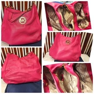 Michel kors hot pink soft genuine leather hand bag. Large